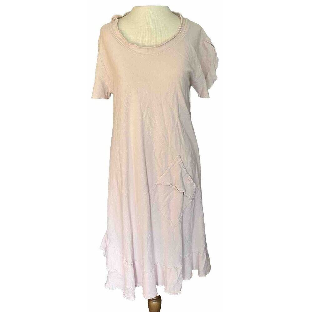 Oh My‎ Gauze Dress Women’s Sz 1 (S-M) Light Pink Flowy Short Sleeve Slit Sleeve